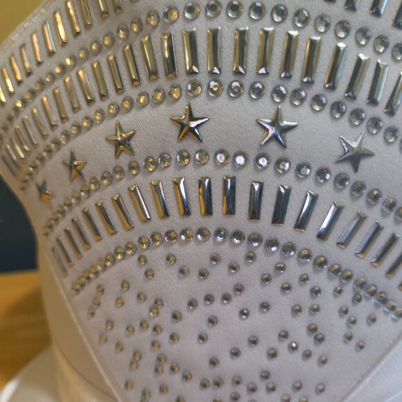 Women’s Tall White + Silver Studded Church Hat | Formal / Derby | One Size - Picture 7 of 7